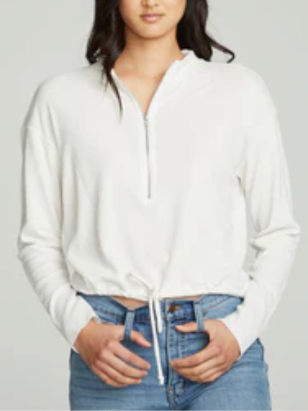 Chaser M Ivory Half-Zip Drawstring Long Sleeve Top
